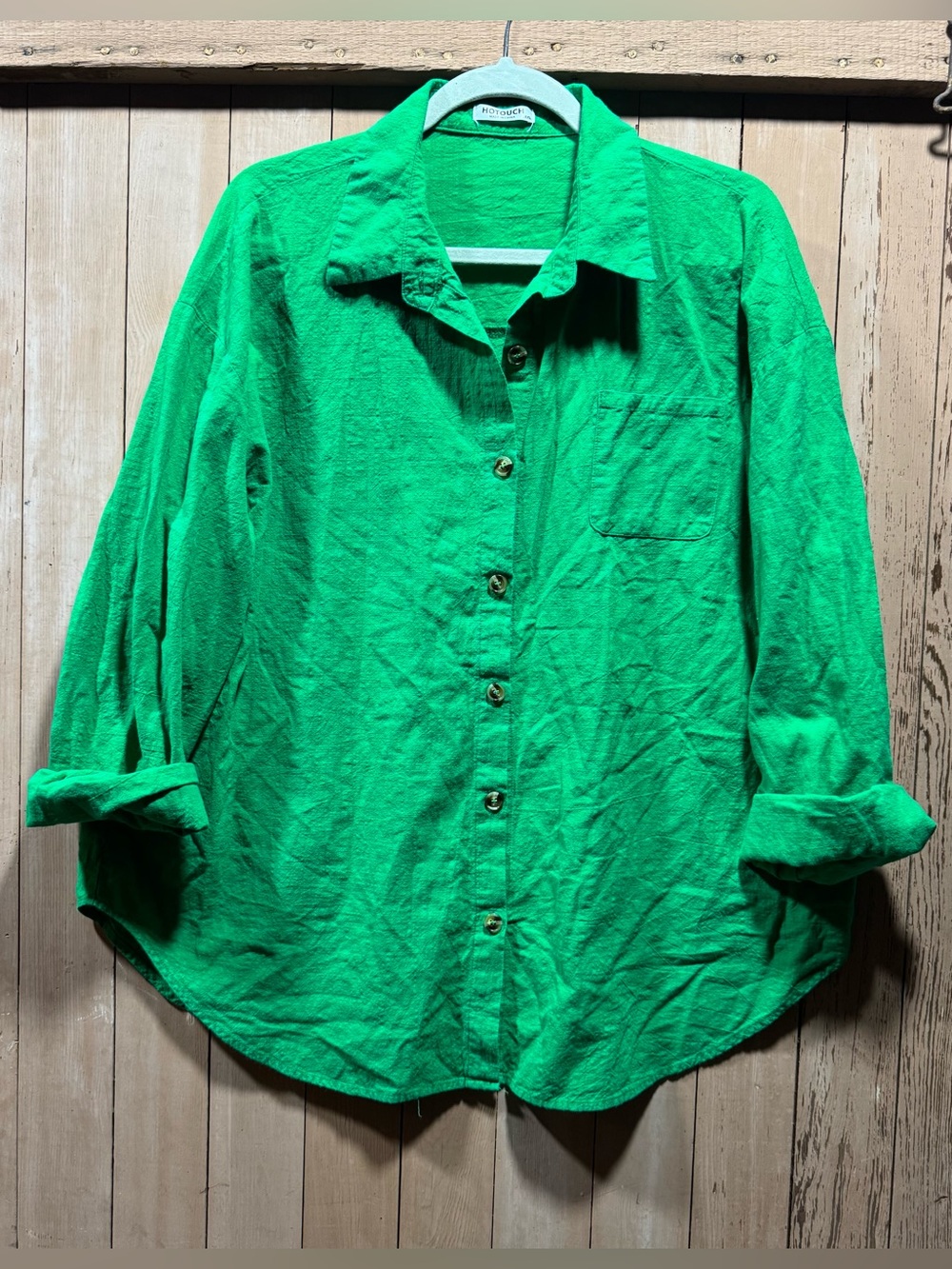 HOTOUCH Women's Emerald Green Button-Down Shirt